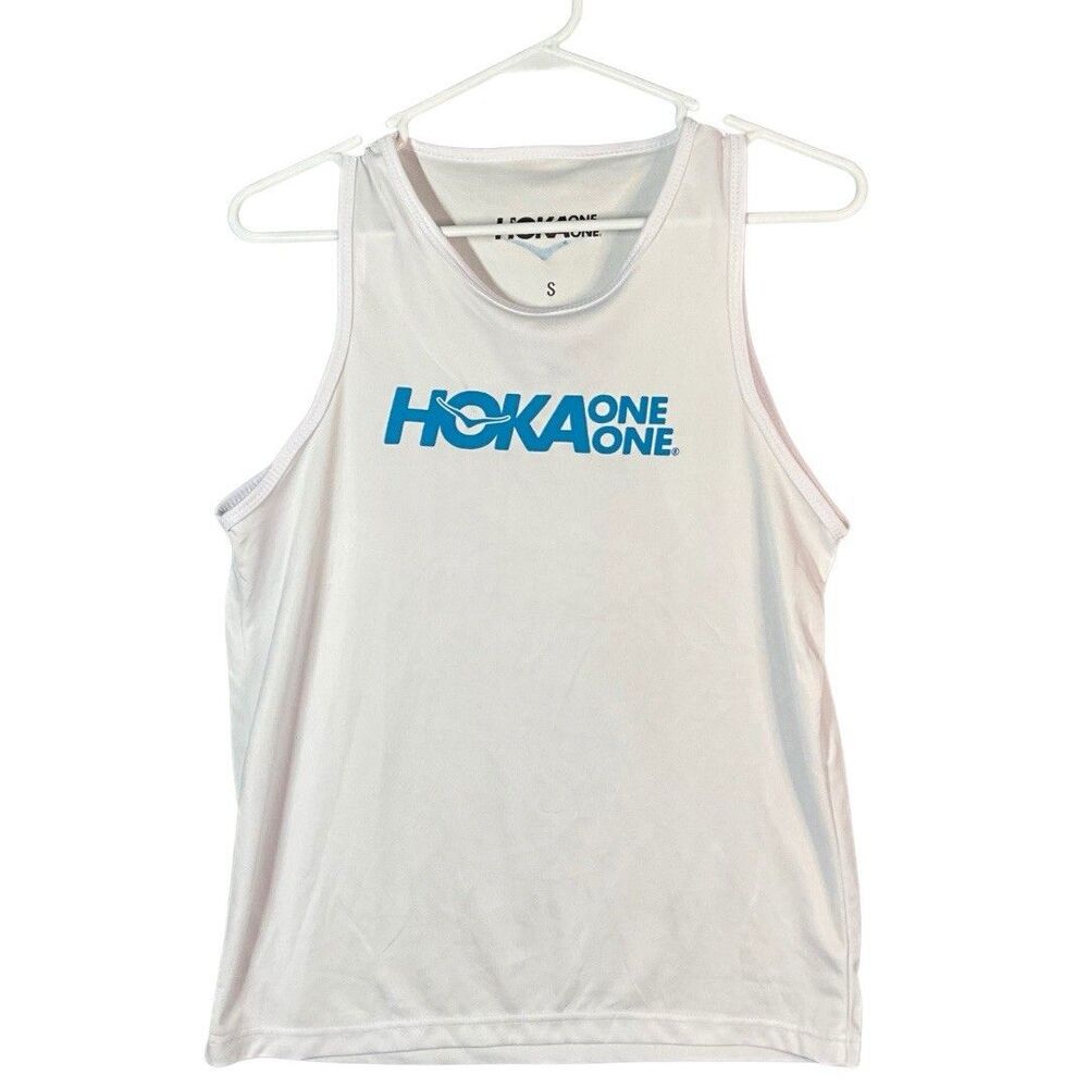 Hoka One One Men’s Airolite White Blue Athletic Running Tank Top Small